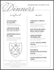 Dinner Menu - Fine Dining - Shorewood Country Club